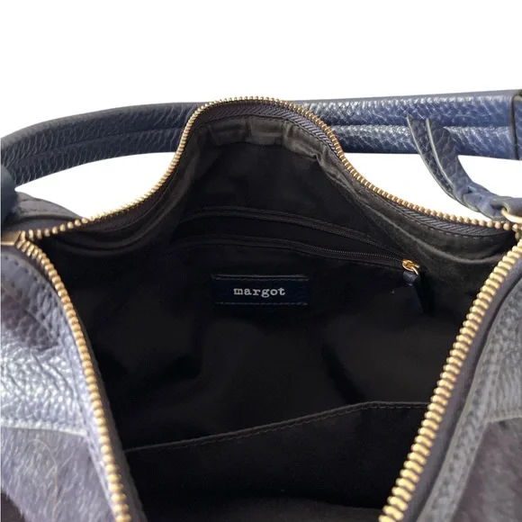 Margot New York Navy Blue Calf Hair Leather Hobo - Picture 4 of 6